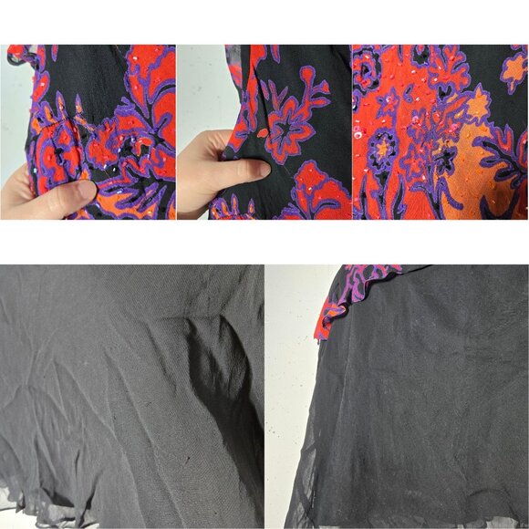 Eva Blue Dark Floral Maxi Dress Size 14 Fairygrunge Y2K Asymmetrical Boho 90s - Picture 4 of 9